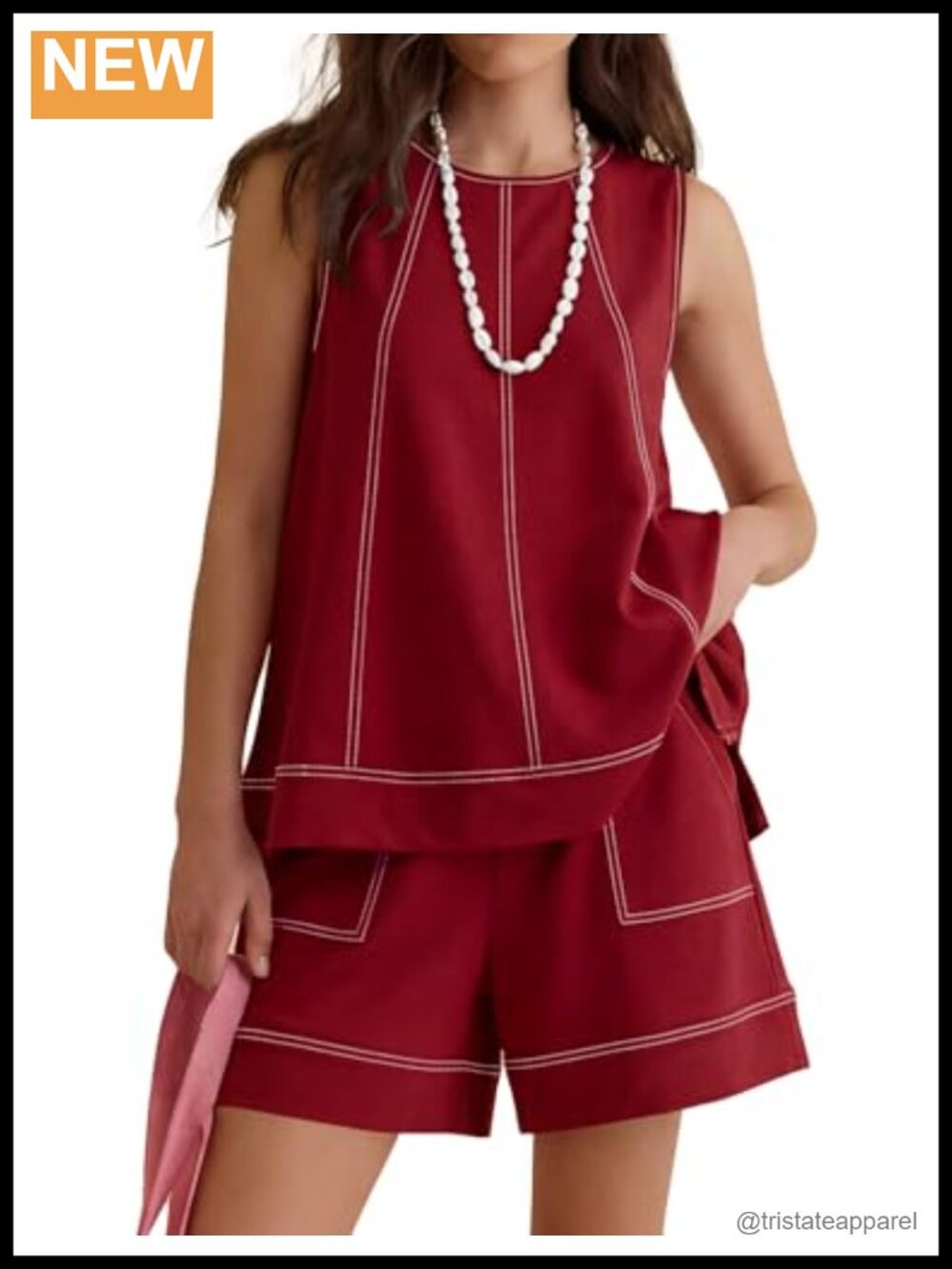 Womens Two Piece Short Set Sleeveless Top & Shorts with Pockets Loungewear